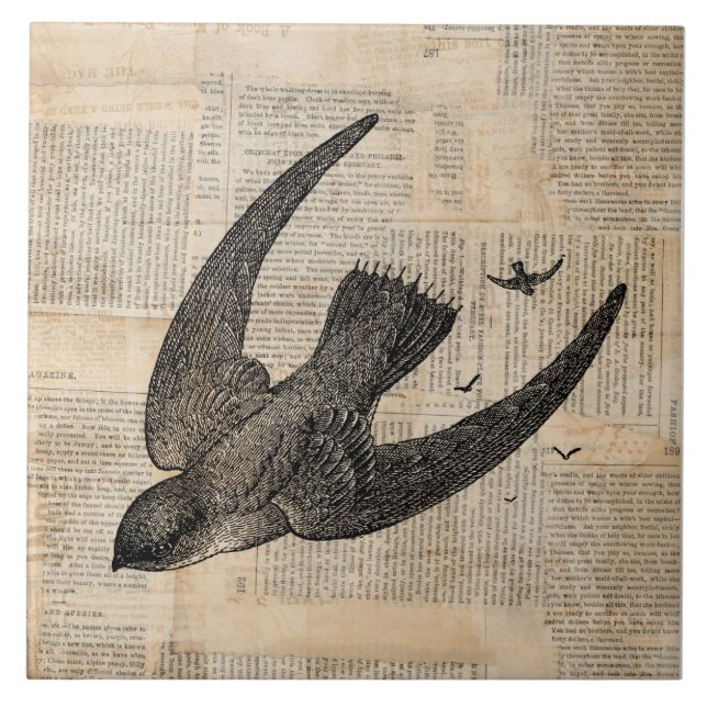 Flying Birds Vintage Bird Art Tile (Front)
