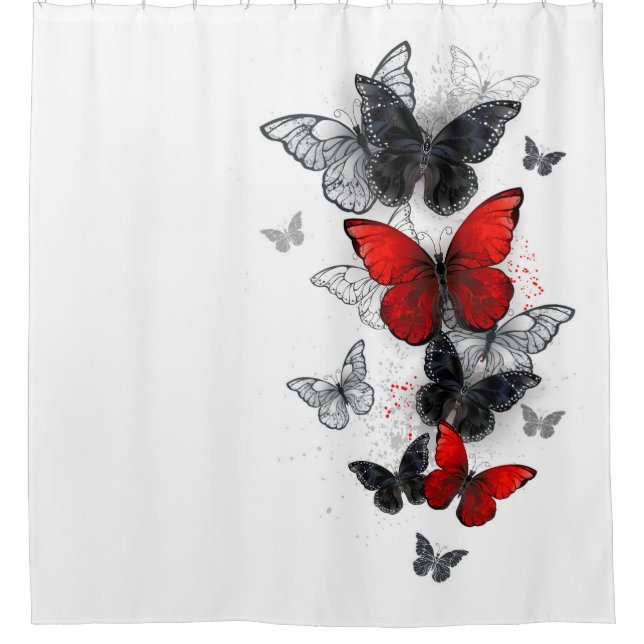 Flying Black and Red Morpho Butterflies (Front)