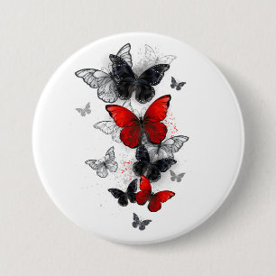 Flying Black and Red Morpho Butterflies 3 Inch Round Button