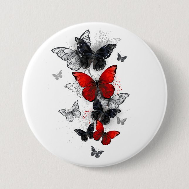 Flying Black and Red Morpho Butterflies 3 Inch Round Button (Front)