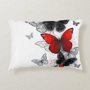 Flying Black and Red Morpho Butterflies Accent Pillow