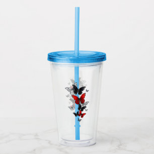 Flying Black and Red Morpho Butterflies Acrylic Tumbler