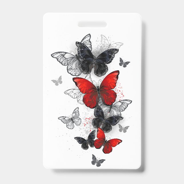 Flying Black and Red Morpho Butterflies Badge (Front)