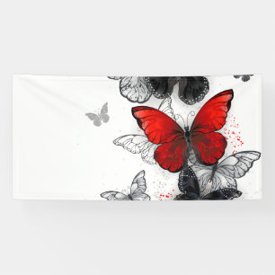 Flying Black and Red Morpho Butterflies Banner
