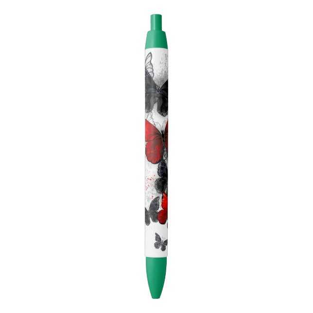 Flying Black and Red Morpho Butterflies Black Ink Pen (Front Vertical)