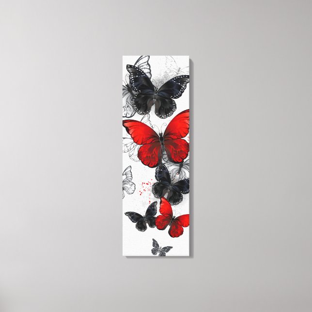 Flying Black and Red Morpho Butterflies Canvas Print (Front)