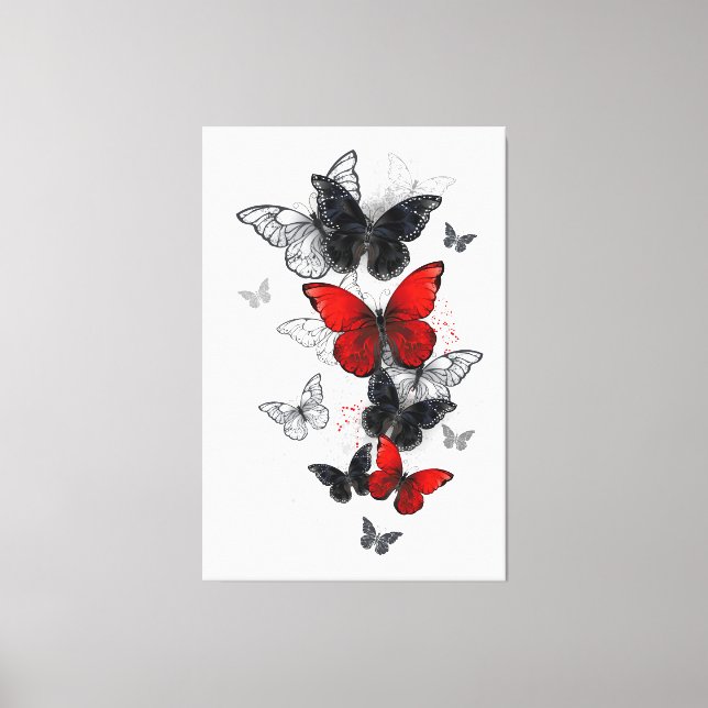 Flying Black and Red Morpho Butterflies Canvas Print (Front)