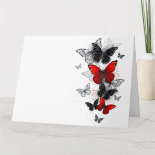 Flying Black and Red Morpho Butterflies Card