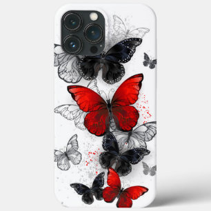 Flying Black and Red Morpho Butterflies iPhone 13 Pro Max Case