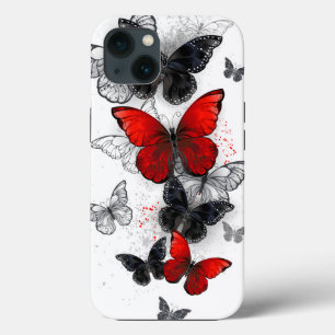 Flying Black and Red Morpho Butterflies iPhone 13 Case