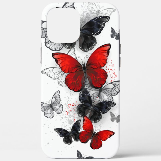 Flying Black and Red Morpho Butterflies Case-Mate iPhone Case (Back)