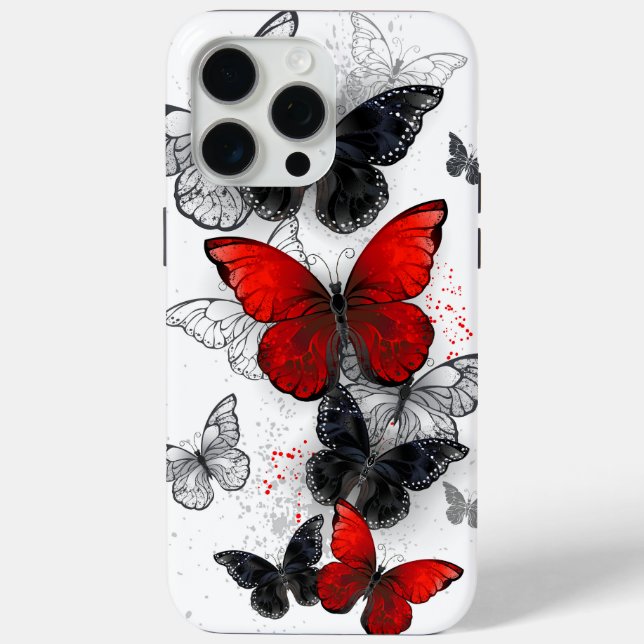 Flying Black and Red Morpho Butterflies Case-Mate iPhone Case (Back)