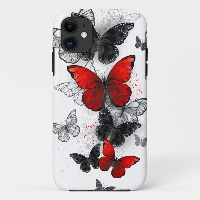 Flying Black and Red Morpho Butterflies Case-Mate iPhone Case (Back)