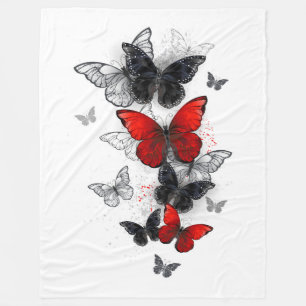 Flying Black and Red Morpho Butterflies Fleece Blanket