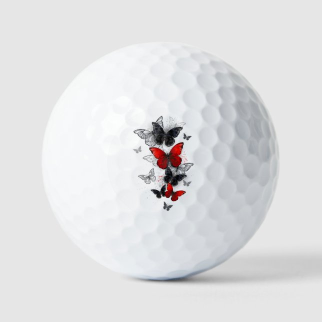 Flying Black and Red Morpho Butterflies Golf Balls (Front)