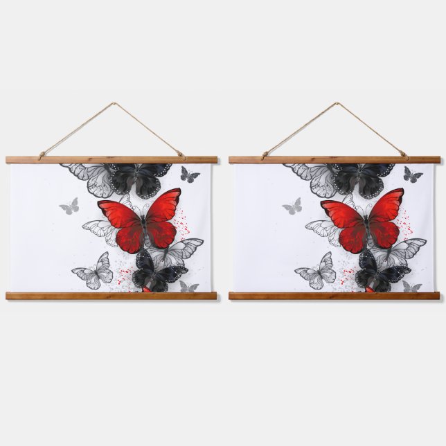 Flying Black and Red Morpho Butterflies Hanging Tapestry (Double)