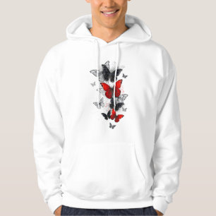 Flying Black and Red Morpho Butterflies Hoodie