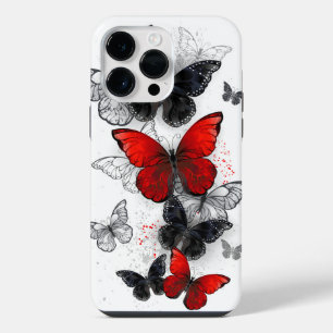 Flying Black and Red Morpho Butterflies iPhone 14 Pro Max Case