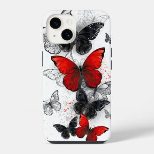 Flying Black and Red Morpho Butterflies iPhone 14 Case