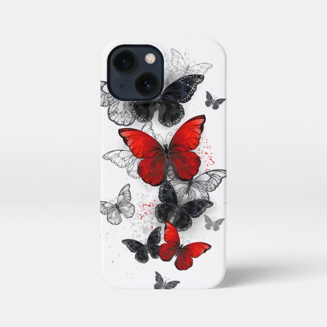 Flying Black and Red Morpho Butterflies iPhone Case (Back)