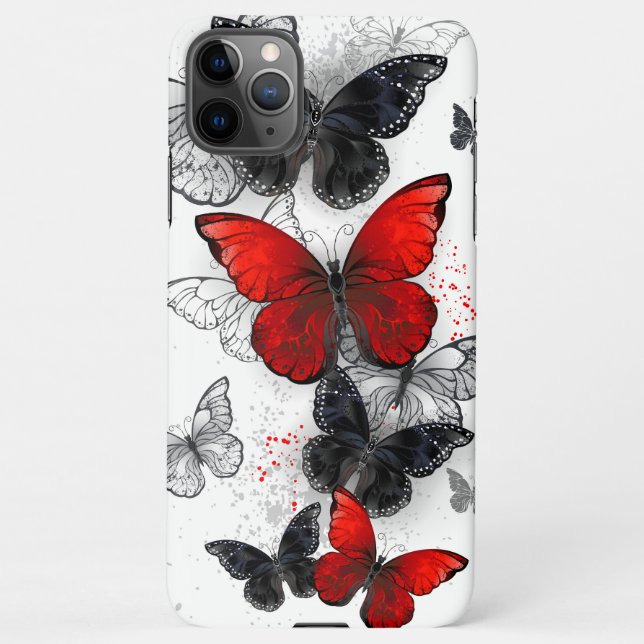 Flying Black and Red Morpho Butterflies iPhone Case (Back)