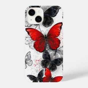 Flying Black and Red Morpho Butterflies iPhone 14 Case