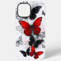 Flying Black and Red Morpho Butterflies