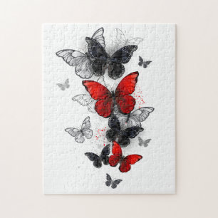 Flying Black and Red Morpho Butterflies Jigsaw Puzzle