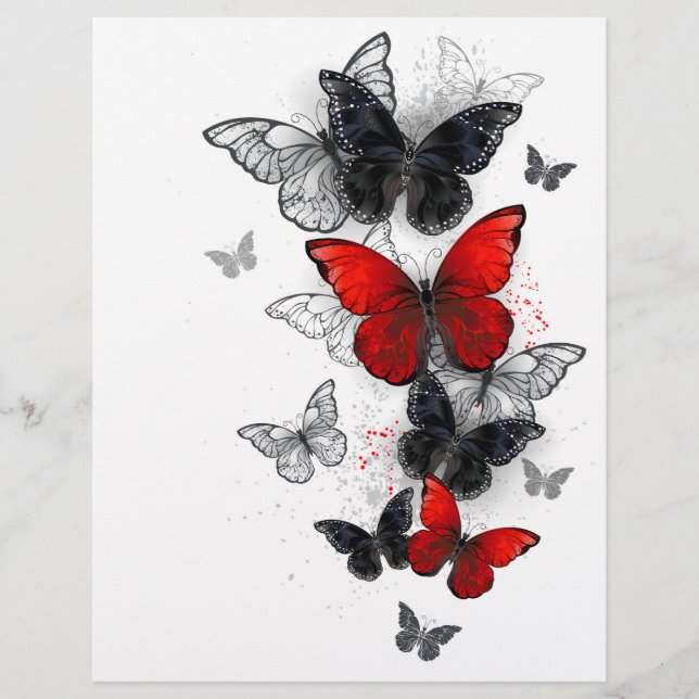Flying Black and Red Morpho Butterflies Letterhead (Front)