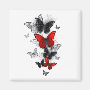 Flying Black and Red Morpho Butterflies Magnet