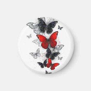 Flying Black and Red Morpho Butterflies Magnet