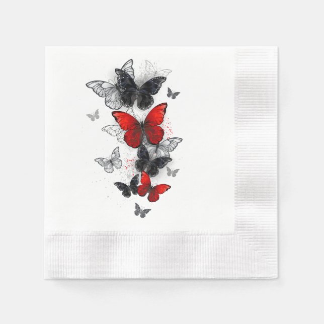 Flying Black and Red Morpho Butterflies Napkin (Front)