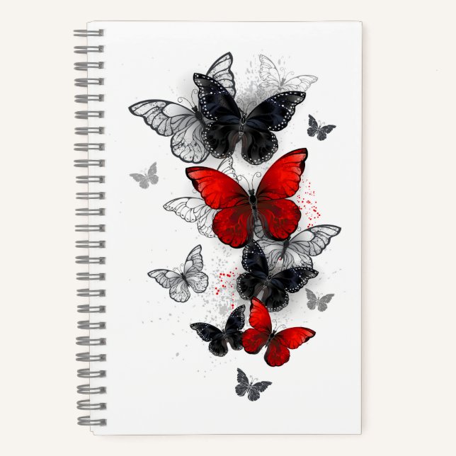 Flying Black and Red Morpho Butterflies Notebook (Front)