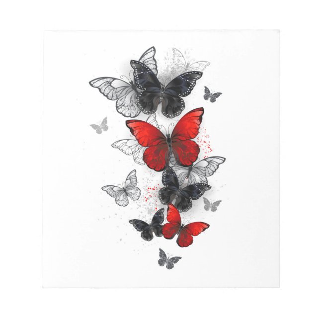 Flying Black and Red Morpho Butterflies Notepad (Front)