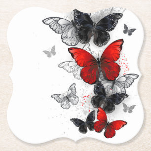 Flying Black and Red Morpho Butterflies Paper Coaster