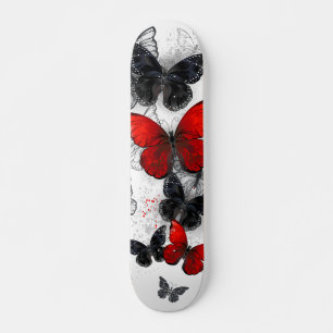 Flying Black and Red Morpho Butterflies Skateboard