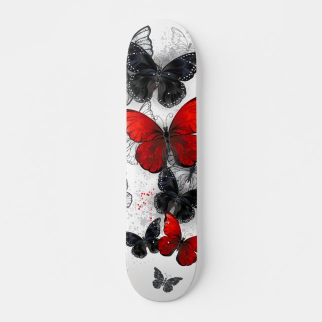 Flying Black and Red Morpho Butterflies Skateboard (Front)
