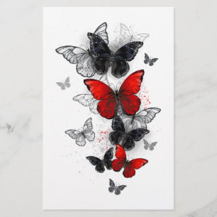 Flying Black and Red Morpho Butterflies Stationery