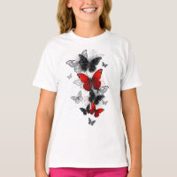 Flying Black and Red Morpho Butterflies