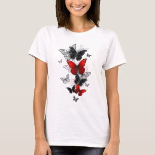 Flying Black and Red Morpho Butterflies T-Shirt