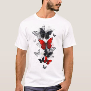 Flying Black and Red Morpho Butterflies T-Shirt