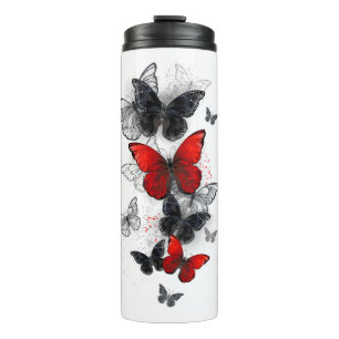 Flying Black and Red Morpho Butterflies Thermal Tumbler