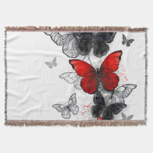 Flying Black and Red Morpho Butterflies Throw Blanket