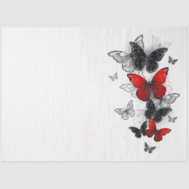 Flying Black and Red Morpho Butterflies Tissue Paper (Front)
