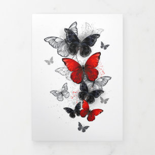 Flying Black and Red Morpho Butterflies Tri-Fold Holiday Card