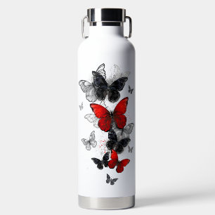 Flying Black and Red Morpho Butterflies Water Bottle