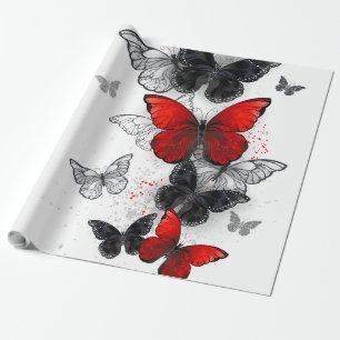 Flying Black and Red Morpho Butterflies Wrapping Paper