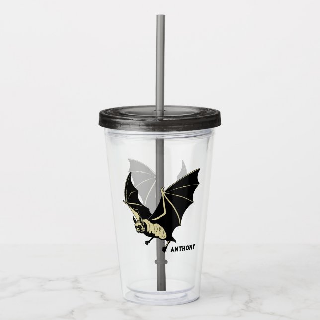 Flying Black Bat Personalized Acrylic Tumbler (Front)