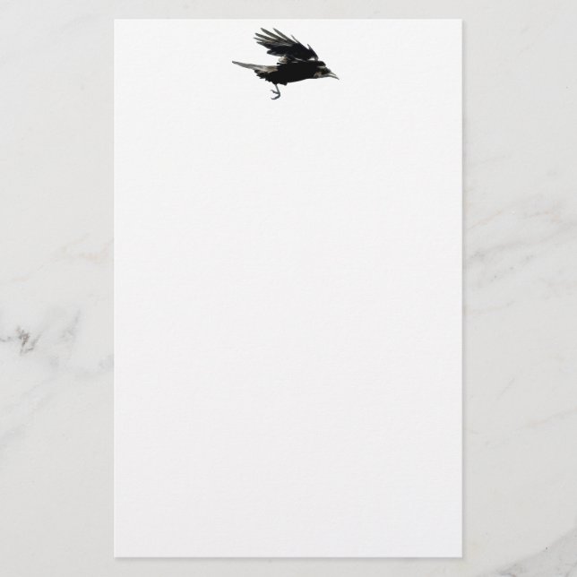 Flying Black Crow Wildlife Art Stationery (Front)