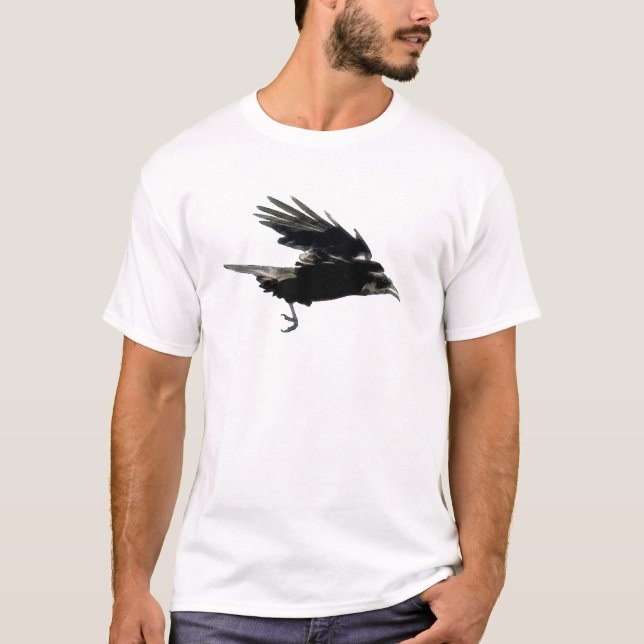 FLYING BLACK CROW Wildlife Art T-Shirt (Front)